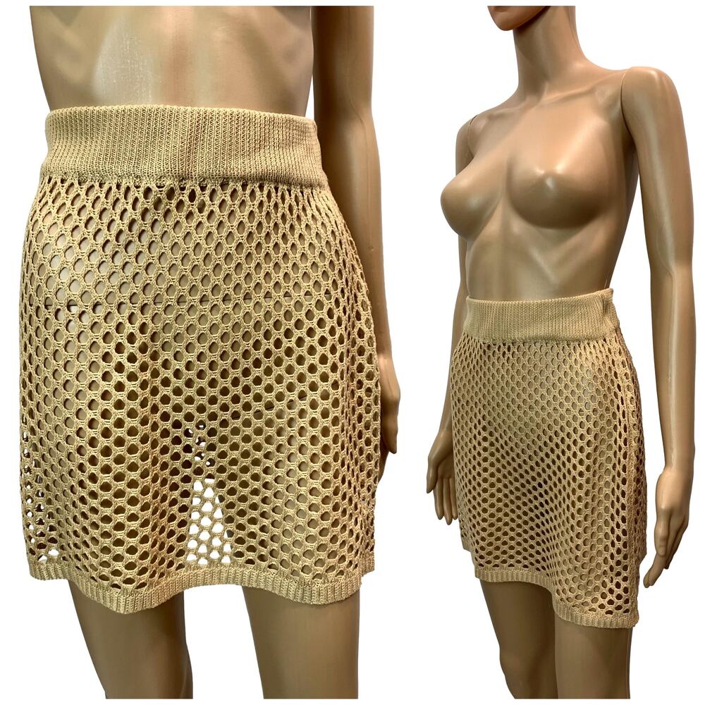 NWOT Cupshe Crochet / Open Knit Skirt | Tan Camel Beige | S
